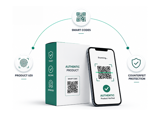 Product pack and phone scanning a smart code to verify authenticity
